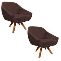 Kit 02 Poltronas Giratória Giovana Suede Marrom Base - 1
