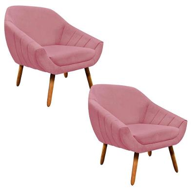 Kit 02 Poltronas Giovana Suede Pés Palito Castanho Rose