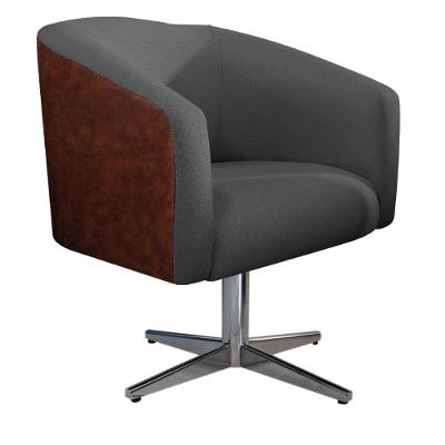 Poltrona Luiza Base Giratória De Metal Linho Azul Chumbo