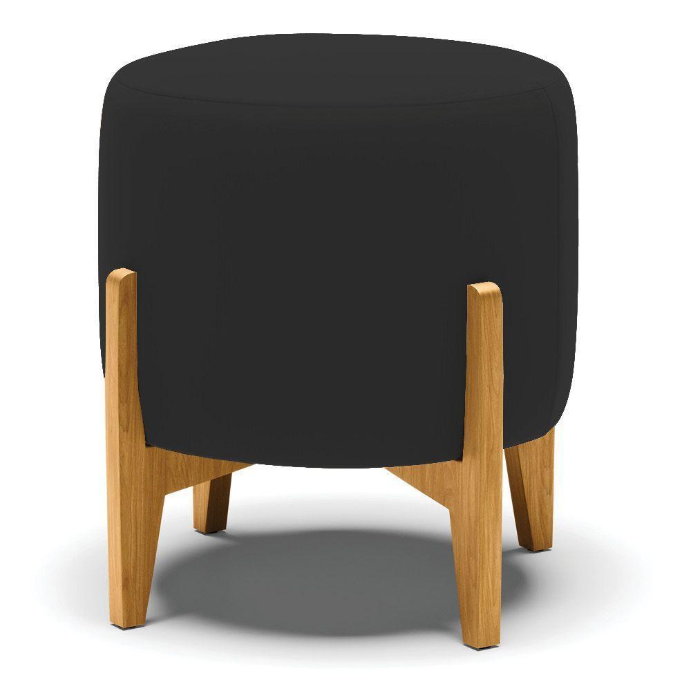 Kit 01 Poltrona E 01 Puff Base Madeira Castanho Cor Preto - 6