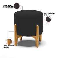 Kit 01 Poltrona E 01 Puff Base Madeira Castanho Cor Preto