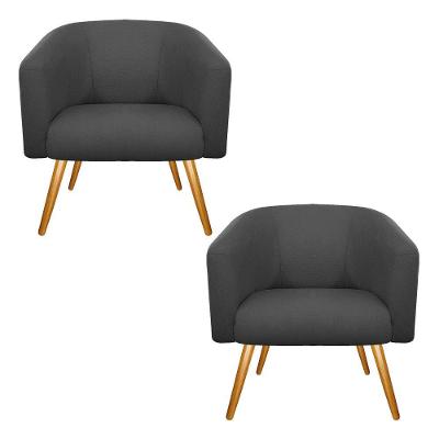 Kit 02 Poltronas Luiza Palito Mel Linho Chumbo