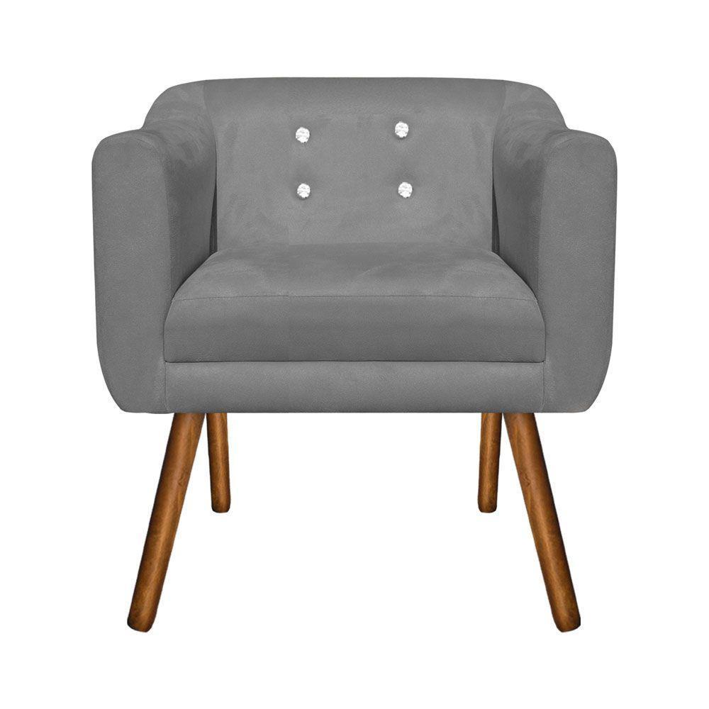 Kit 02 Poltronas Julia Suede Grafite Strass Pés Palito - 3