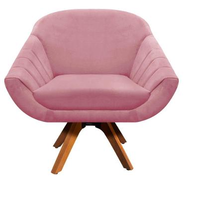 Poltrona Giratória Giovana Suede Rose Base Madeira D´rossi