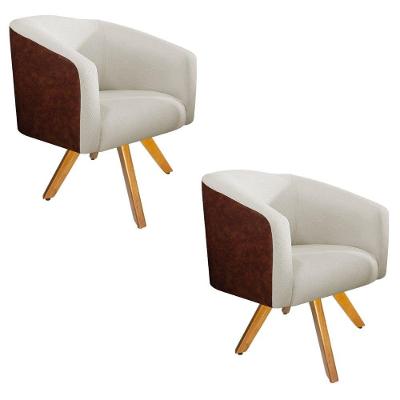 Kit 02 Poltronas Luiza Giratória e Madeira Nozes e Bege