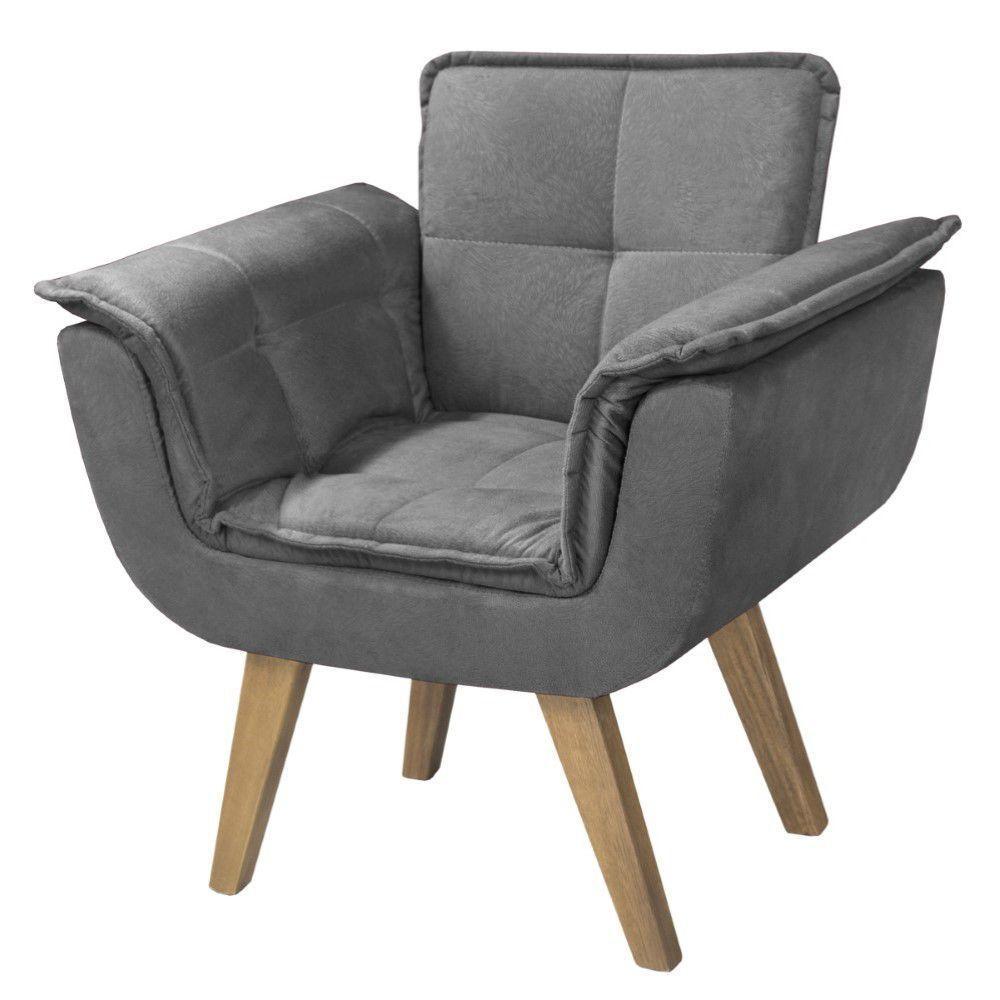 Poltrona Opalla New Base Palito Tecido Cinza - 1