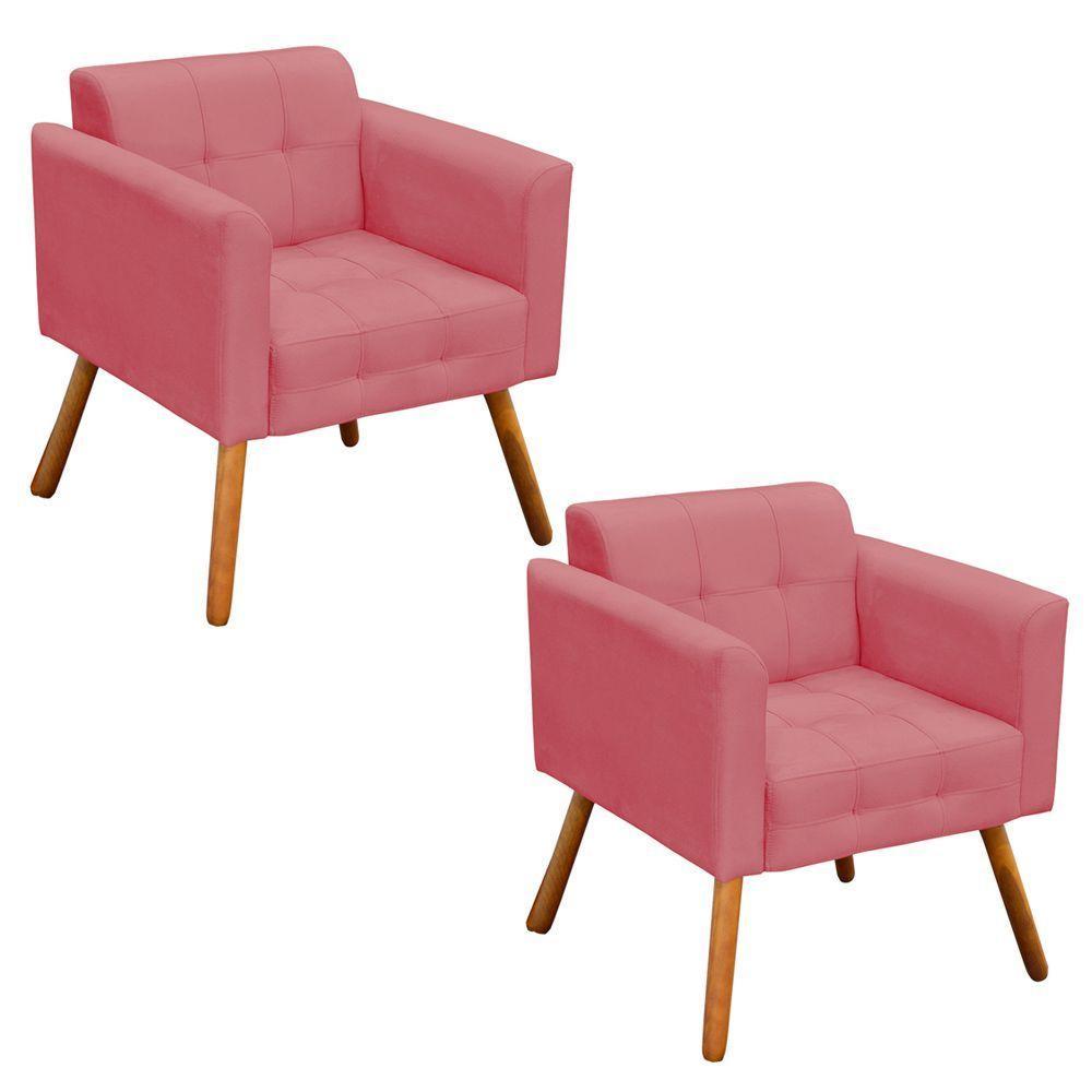 Kit 02 Poltronas Elisa Suede Rose Pés Palito D´rossi - 1