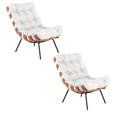 Kit 02 Poltronas Costela Couro Branco Base de Metal Drossi