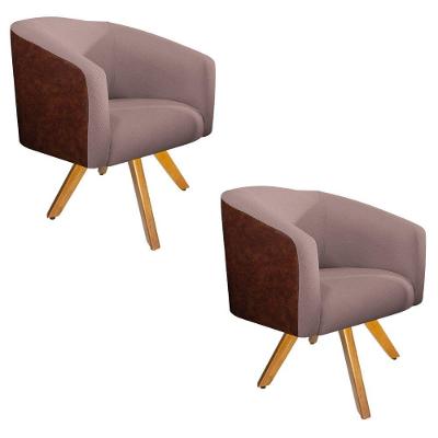 Kit 02 Poltronas Luiza Giratória Nozes e Linho Rosê