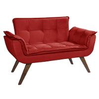 Poltrona Namoradeira Opalla Suede Base Palito Vermelho - 1