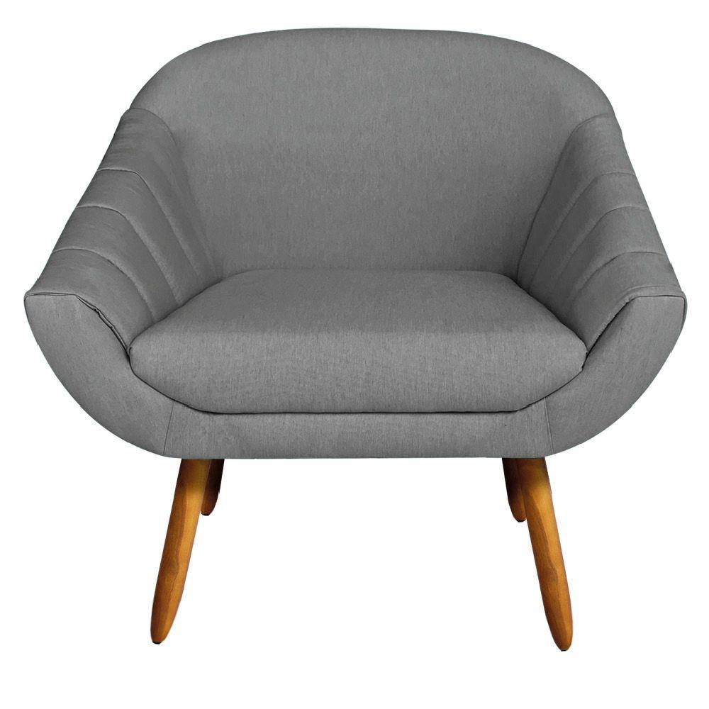 Kit 02 Poltronas Giovana Linho Grafite Pés Palito Castanho - 3