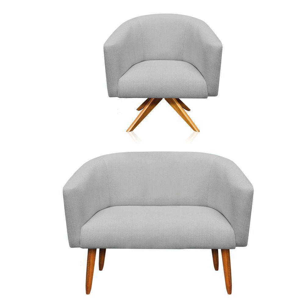 Kit 1 Namoradeira 2L e 1 Poltrona Giratória Linho Grafite - 1