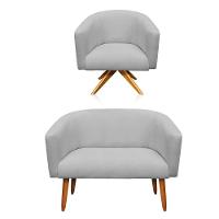 Kit 1 Namoradeira 2L e 1 Poltrona Giratória Linho Grafite - 1