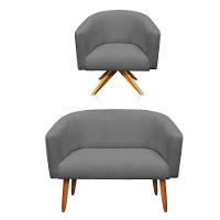 Kit 1 Namoradeira 2L e 1 Poltrona Giratória Linho Grafite - 3