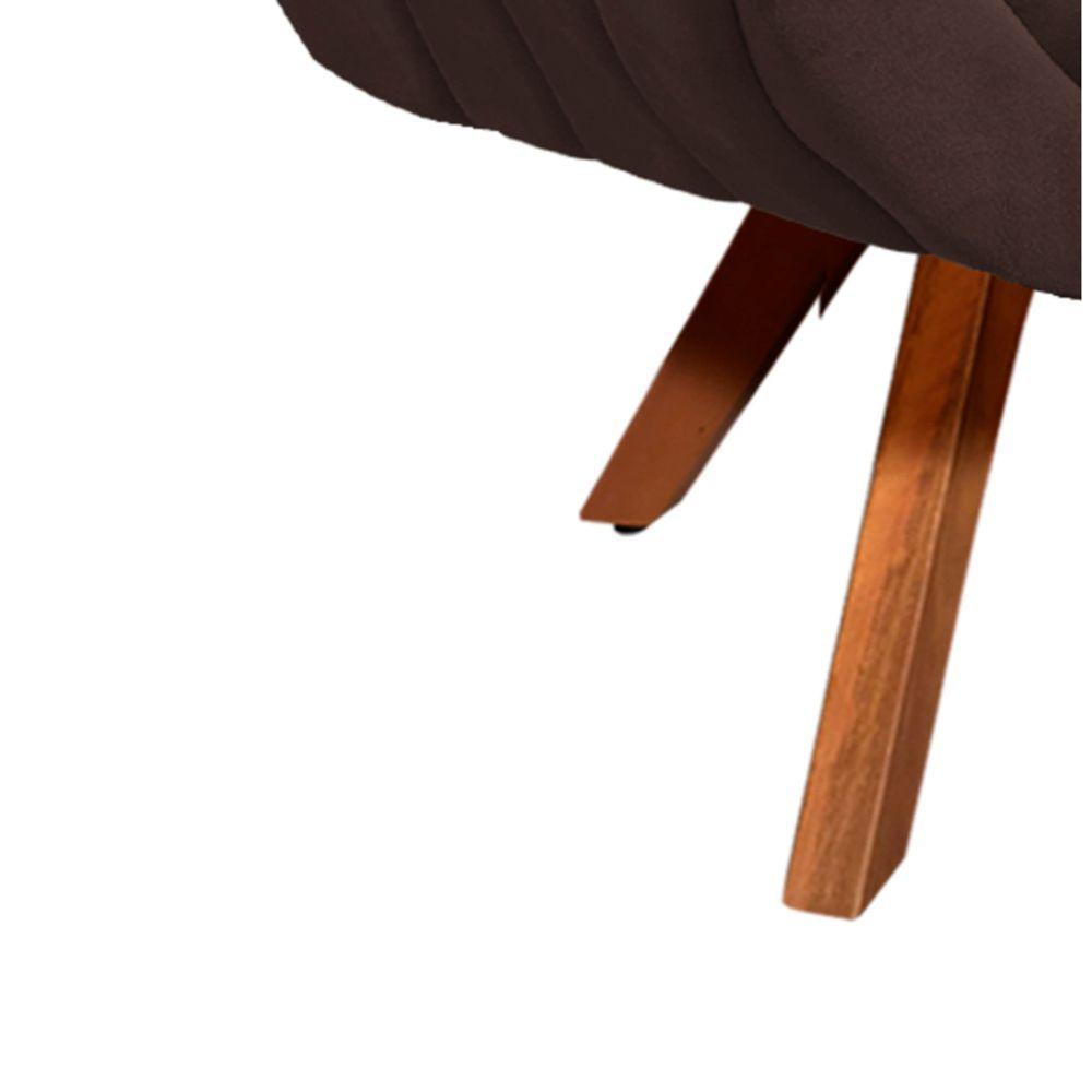 Kit 02 Poltronas Giratória Giovana Suede Marrom Base Madeira - 3