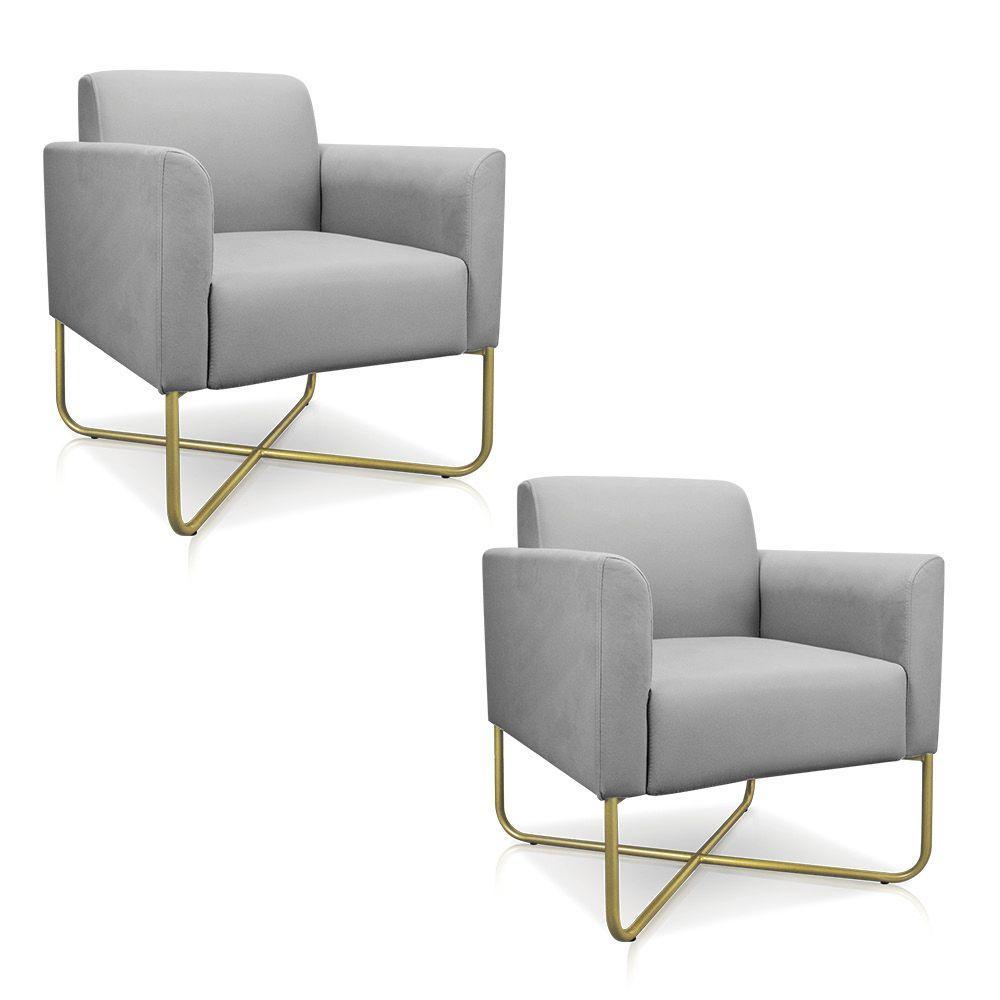 02 Poltronas Marisa Suede Base X Industrial Dourada Cinza - 1
