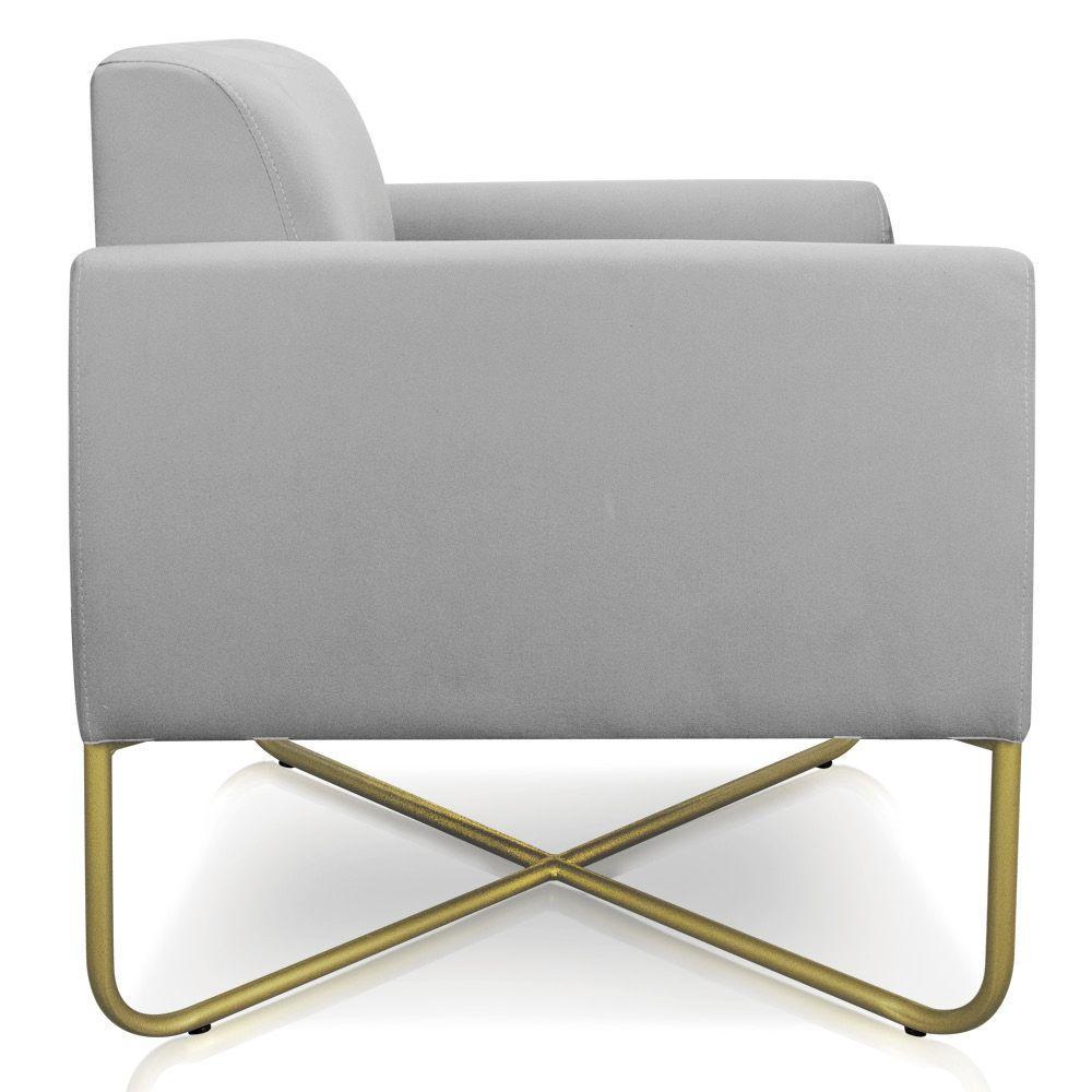 02 Poltronas Marisa Suede Base X Industrial Dourada Cinza - 6