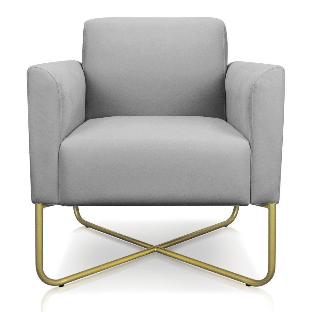 02 Poltronas Marisa Suede Base X Industrial Dourada Cinza - 7