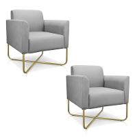 02 Poltronas Marisa Suede Base X Industrial Dourada Cinza - 1