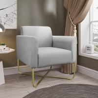 02 Poltronas Marisa Suede Base X Industrial Dourada Cinza