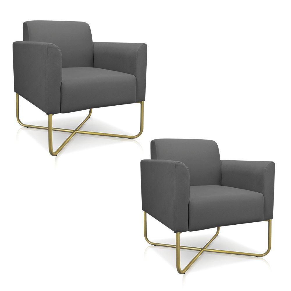 02 Poltronas Marisa Suede Base X Industrial Dourada Grafite - 1
