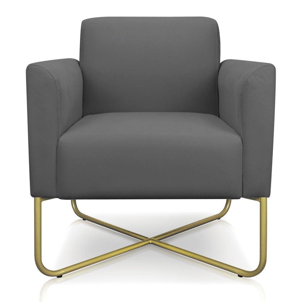 02 Poltronas Marisa Suede Base X Industrial Dourada Grafite - 2