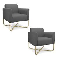 02 Poltronas Marisa Suede Base X Industrial Dourada Grafite - 1