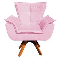 Poltrona Giratória Opala Suede Rosa Bebê Base Madeira - 2
