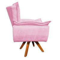 Poltrona Giratória Opala Suede Rosa Bebê Base Madeira - 4