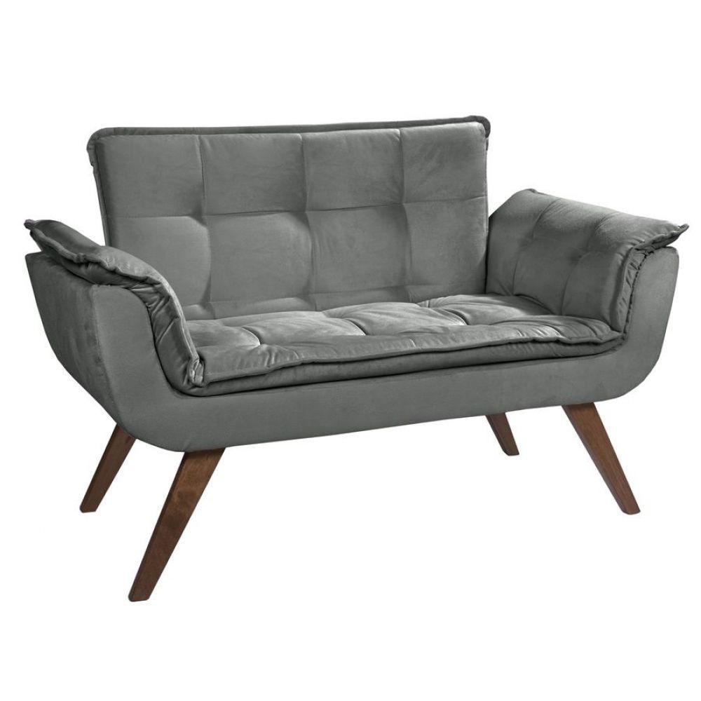 Poltrona Namoradeira Opalla Suede Base Palito Cinza - 1