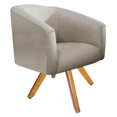 Poltrona Luiza Base Giratória de Madeira Linho Bege