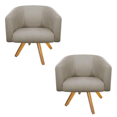 Kit 02 Poltronas Luiza Base Giratória Linho Bege Adj Decor