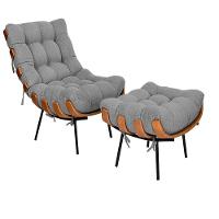 Poltrona e Puff Costela Base Fixa Linho Cinza - 1