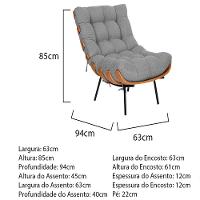 Poltrona e Puff Costela Base Fixa Linho Cinza - 2