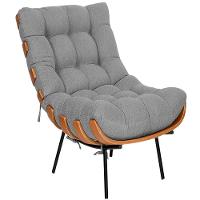 Poltrona e Puff Costela Base Fixa Linho Cinza - 4