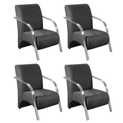 Kit 4 Poltronas 1 Lugar Sevilha Braço Pé Alumínio Grafite