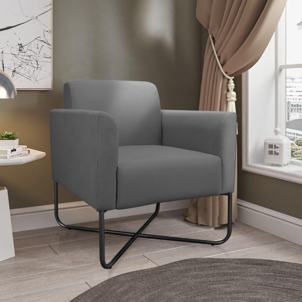 02 Poltronas Marisa Suede Grafite Base X Industrial Preta - 4