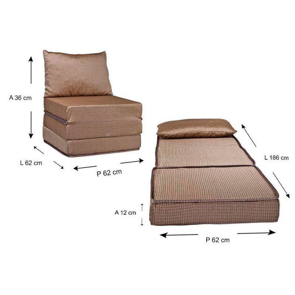 Sofá Cama Solteiro  Luck Puff D23 Tecido Marrom Quadriculado - Luckspuma - 2