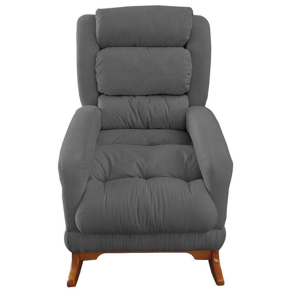 Poltrona De Amamentação Com Balanço Luna Suede Base De Madeira C05 - D'rossi Cor Cinza - 2