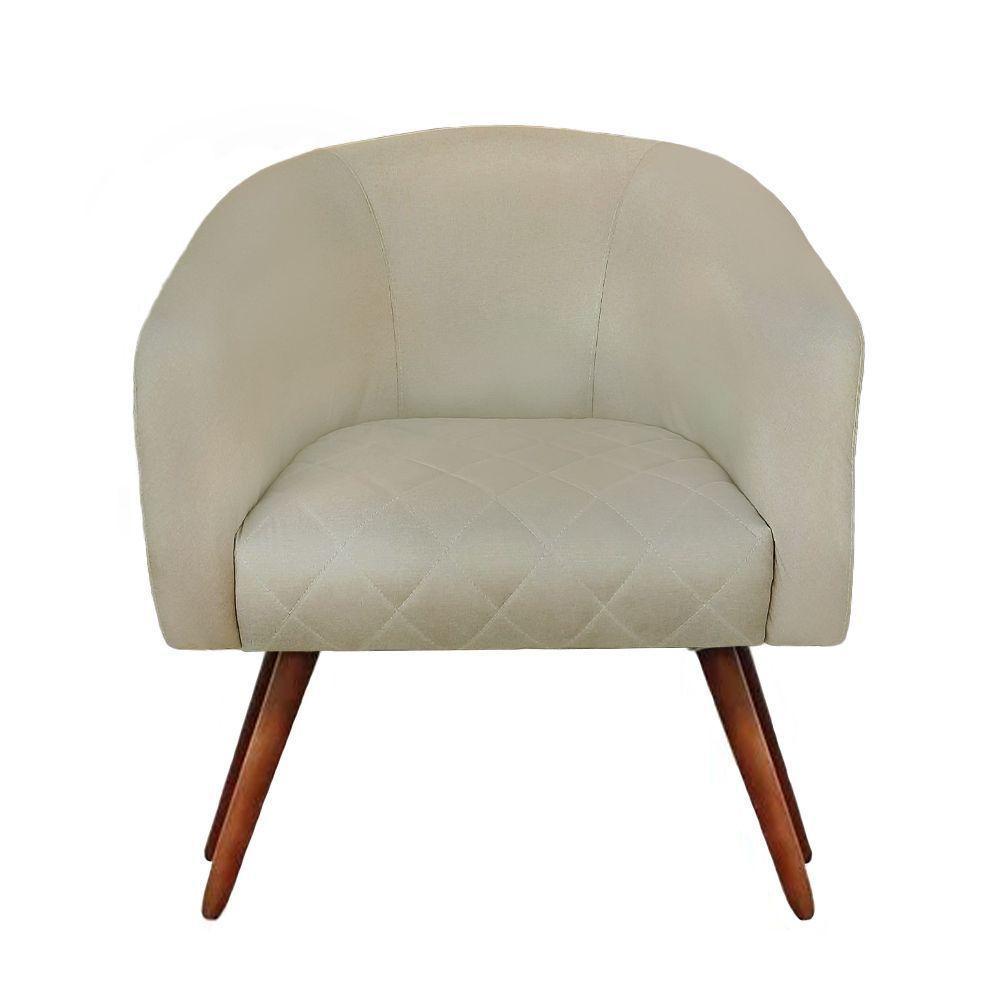 Poltrona Bianca Com Tressê Suede Pés Palito Castanho - D'rossi Cor Bege - 1