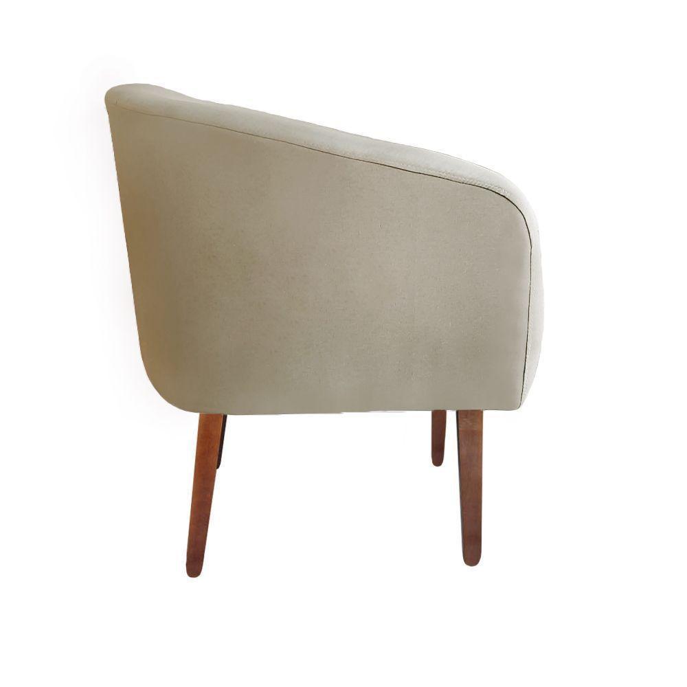 Poltrona Bianca Com Tressê Suede Pés Palito Castanho - D'rossi Cor Bege - 4
