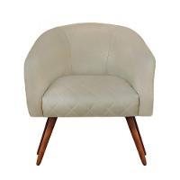 Poltrona Bianca Com Tressê Suede Pés Palito Castanho - D'rossi Cor Bege - 1