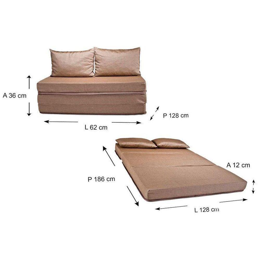 Sofá Cama p/Sala Luck Puff D23 Tecido Marrom Quadriculado - Luckspuma - 2