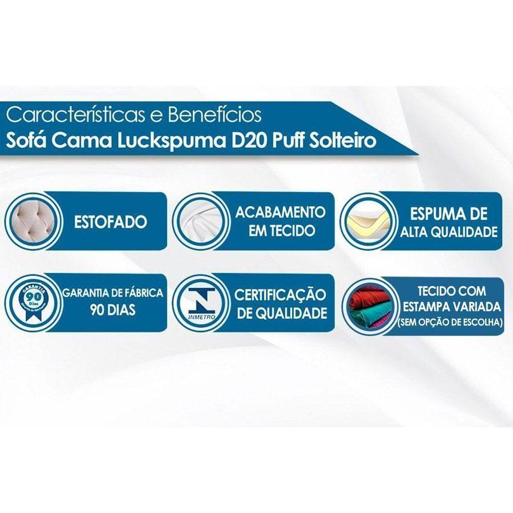 Sofá Cama Solteiro Luck Puff D20 Tecido Estampado - Luckspuma - 2
