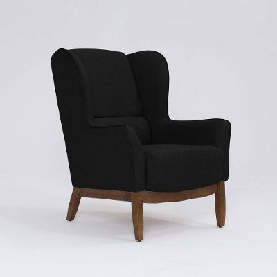 Poltrona Para Sala Mirela D07 Base Madeira Linho Preto - D'rossi