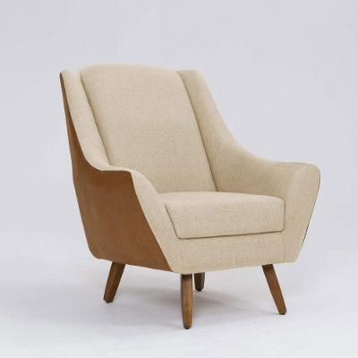 Poltrona Decorativa Mildred D07 Pés Madeira Corano Terracota E Linho Marfim - D'rossi