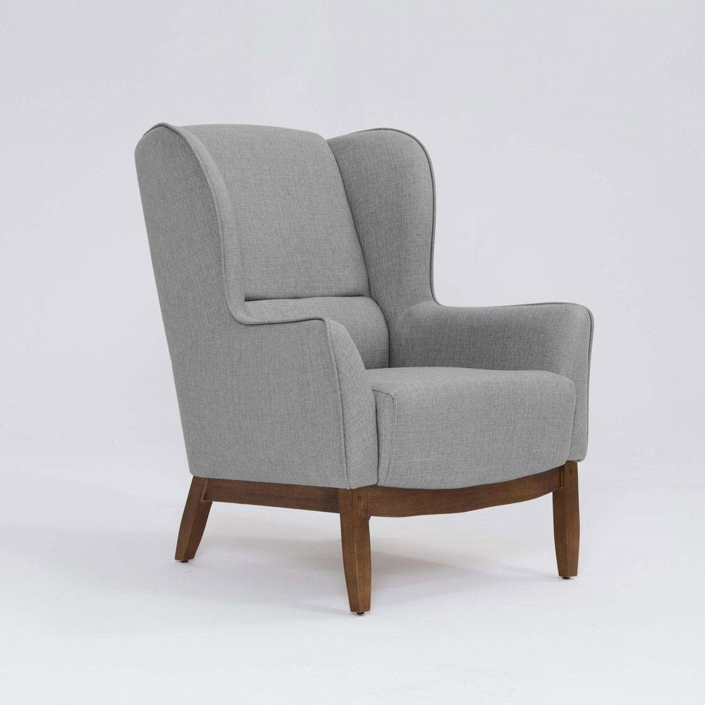 Poltrona Para Sala Mirela D07 Base Madeira Linho Mescla Elefante - D'rossi - 1