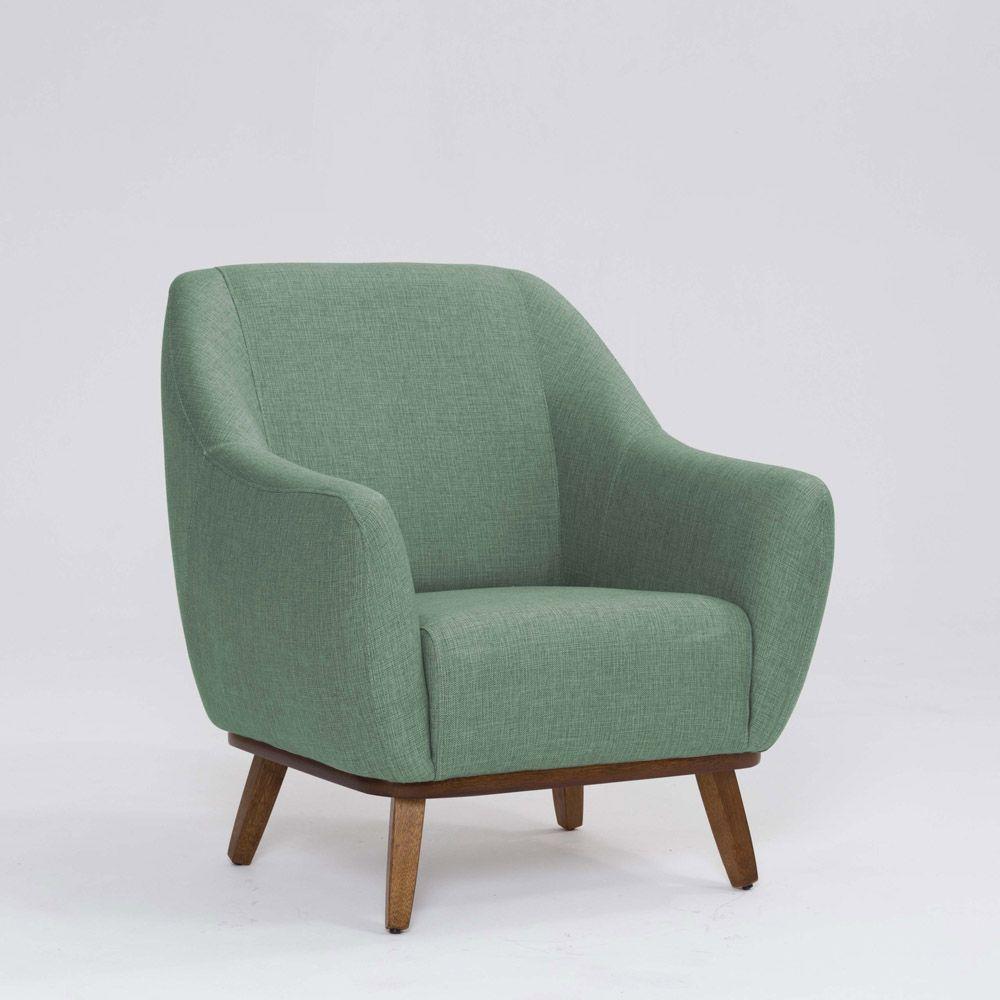 Poltrona Decorativa Pauline D07 Base Madeira Linho Mescla Verde - D'rossi - 1