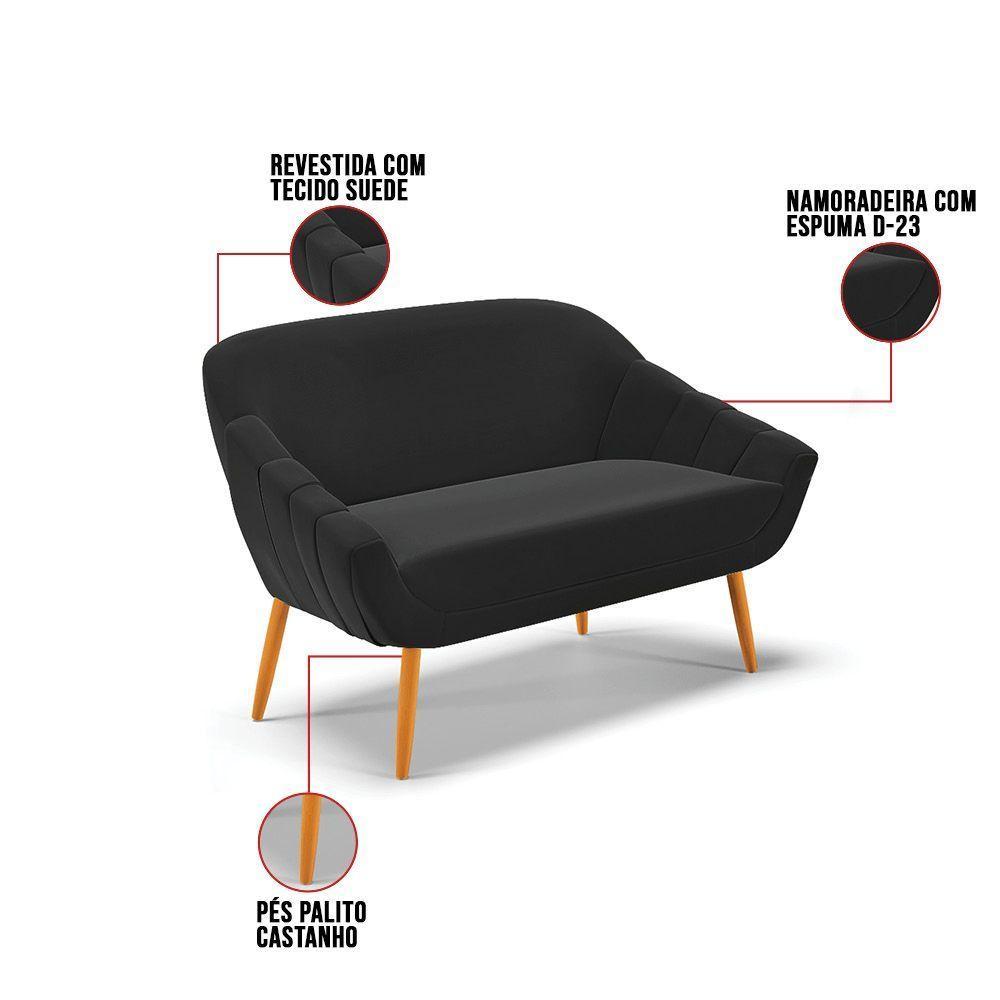 Namoradeira 02 Lugares Giovana Suede Pés Palito Castanho - D'rossi Preto - 6