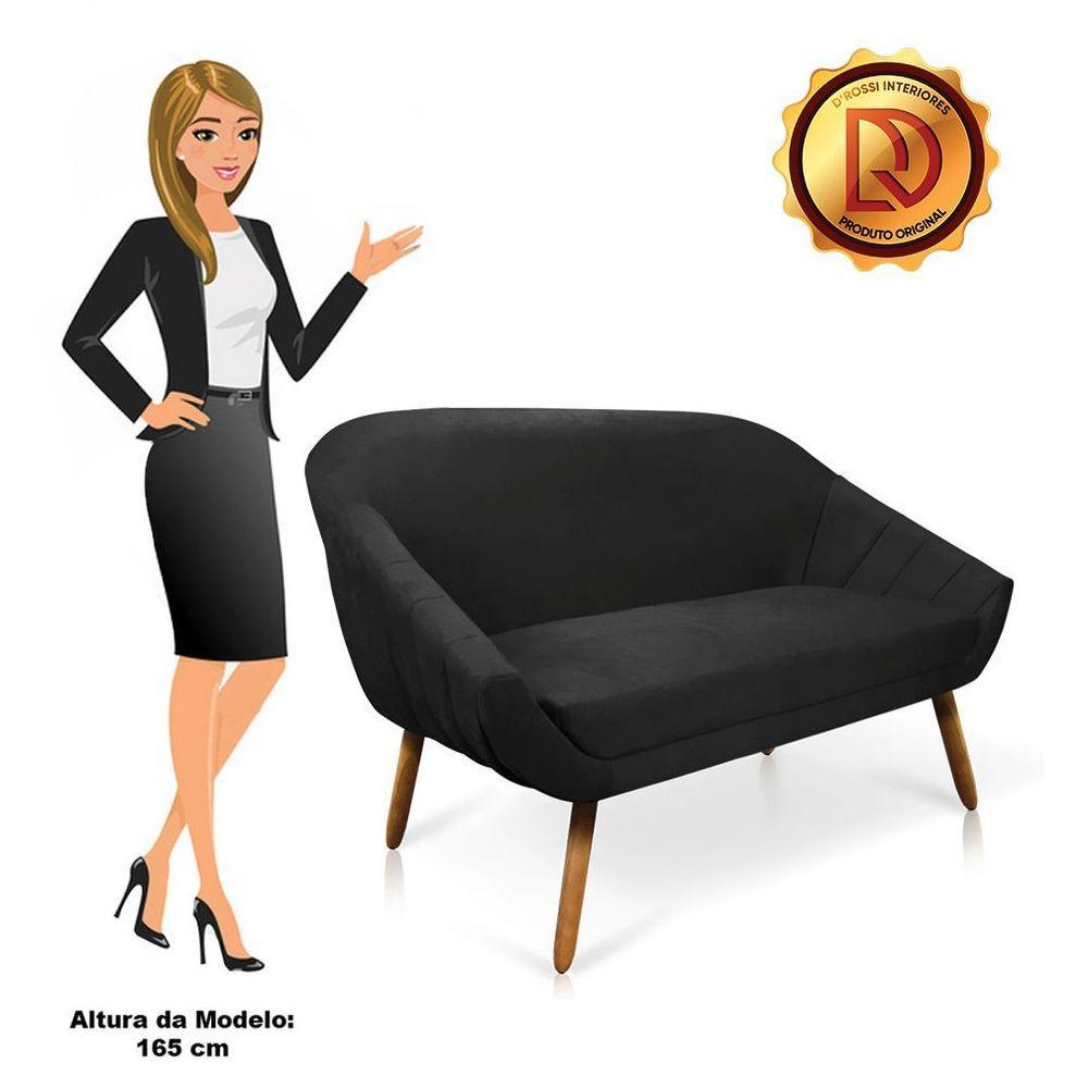 Namoradeira 02 Lugares Giovana Suede Pés Palito Castanho - D'rossi Preto - 10